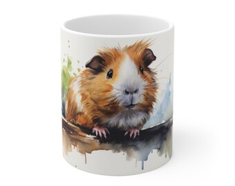 White Guinea Pig Watercolor Mug | 330ml | 440ml | Magical Gift for Animal Lovers