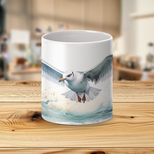 Flying Seagull Watercolor Mug - Seabird Design Mug - 330ml/440ml for Sea and Bird Lovers