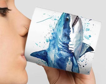 Shark Watercolor Mug - Fascinating Marine Predator Design Mug - 330ml/440ml for Marine Biologists and Nature Lovers