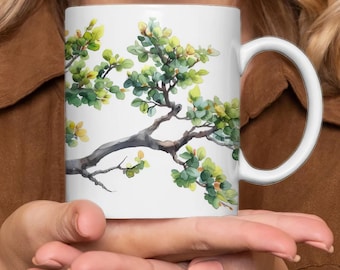 Oak branch tree watercolor ceramic mug - 330ml/440ml
