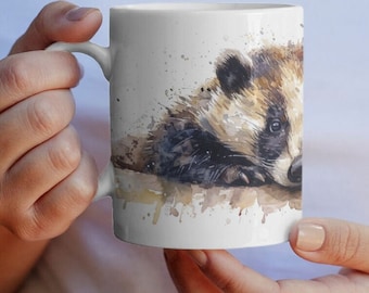 Mok met aquarelprint van een das - Keramiek, geschikt voor de magnetron, 330 ml/440 ml, uniek cadeau