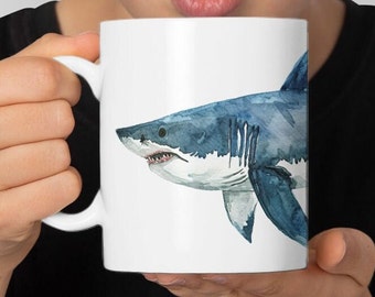 Shark Watercolor Mug - Impressive Marine Predator Design Mug - 330ml/440ml for sea lovers and adventurers