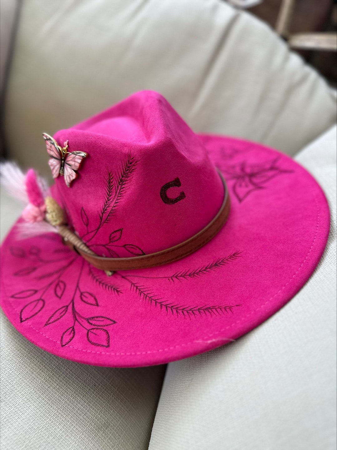 Hand Burned Wide Brim Felt Fedora Hat for Women Rancher Hat Etsy