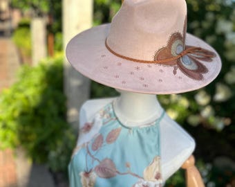 Handbemalter Wildleder Fedora mit Blumen Design