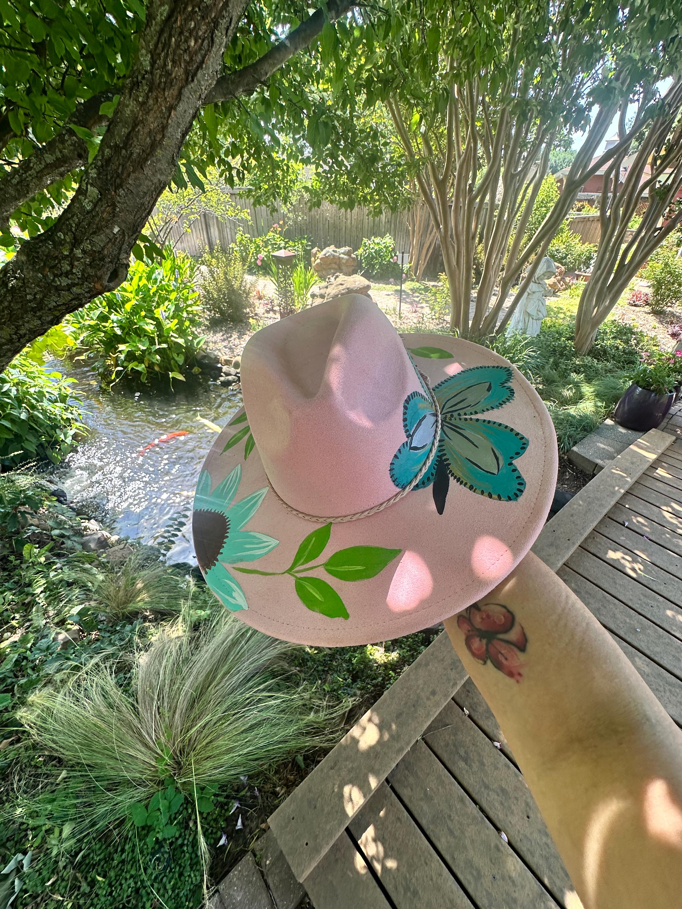 H11 Hat Fedora / Explorer Floral Painted Pink Hat D8DA9B6B-C453-4420-B014-  main image 3