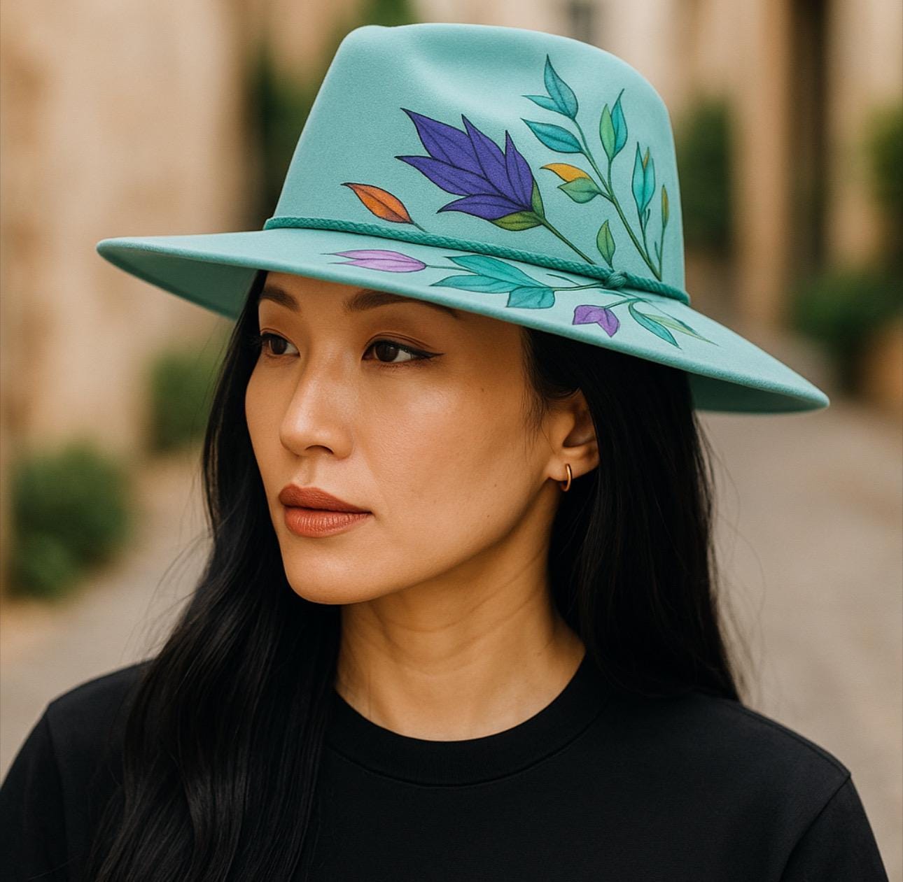 Hand-painted Floral Fedora Hat – Boho Western Burned Felt  display picture 2