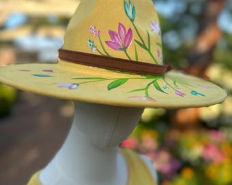 Handbemalter gelber Fedora, Western Viehzüchterhut
