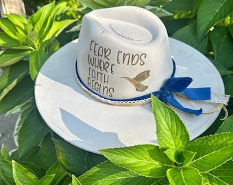Teal Turquoise Sunflower Floral Hat Hand Burned Cowboy Hat  display picture 3