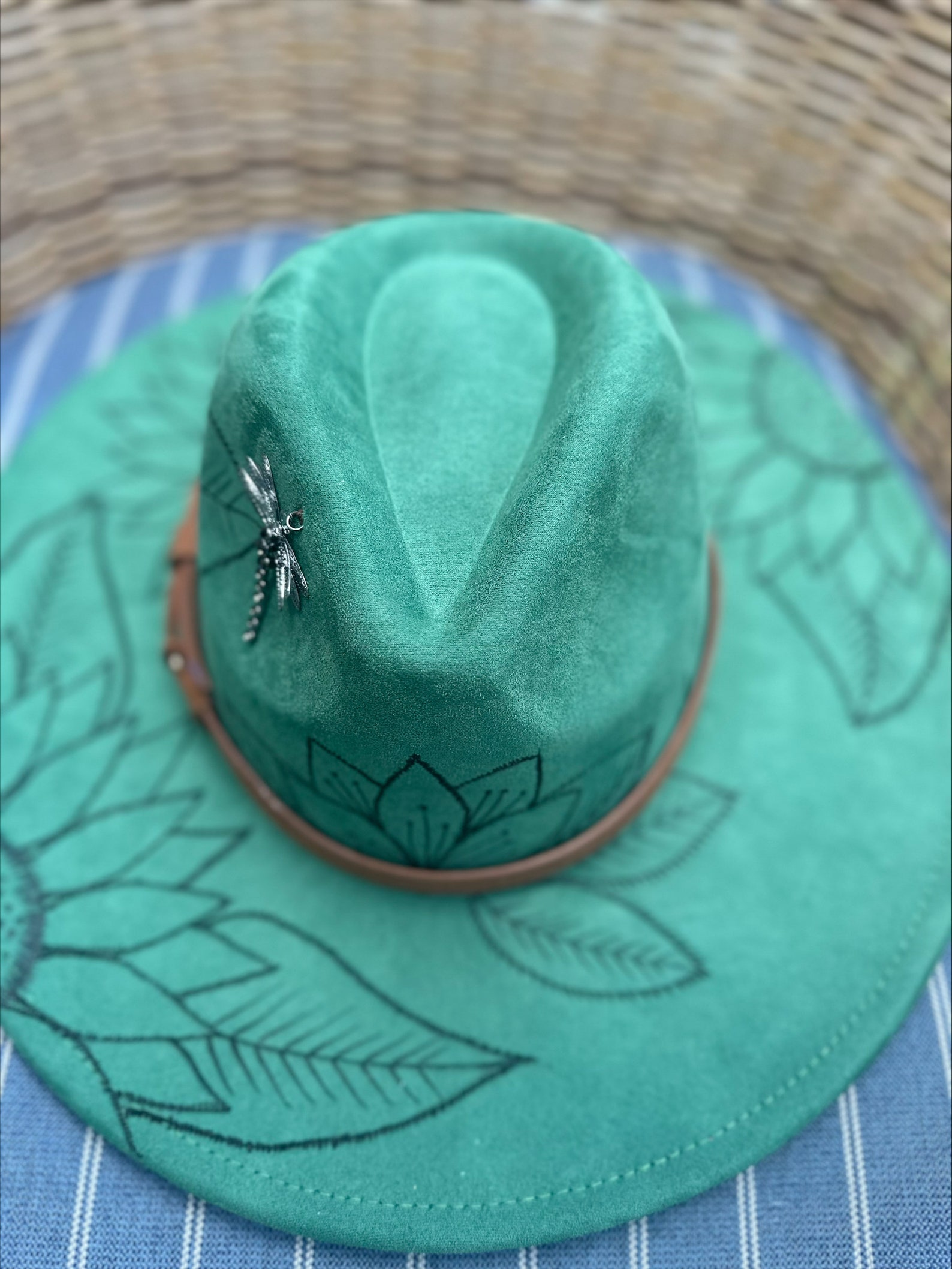 Hand Burned Wide Brim Felt Fedora Hat for Women Hippie Etsy