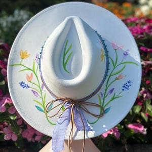 Handgemalter Fedora Hut mit breiter Krempe für Frauen, Hippie Hut, Westernhut, Brauthut, Boho Hut, Braut Fedora