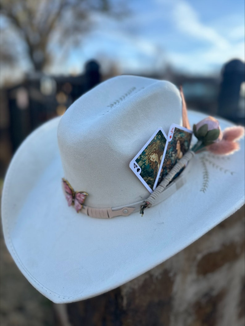 Hand Burned Wide Brim Felt Cowgirl Hat for Women, Hippie Rancher Hat, Western Hat, Bride Hat