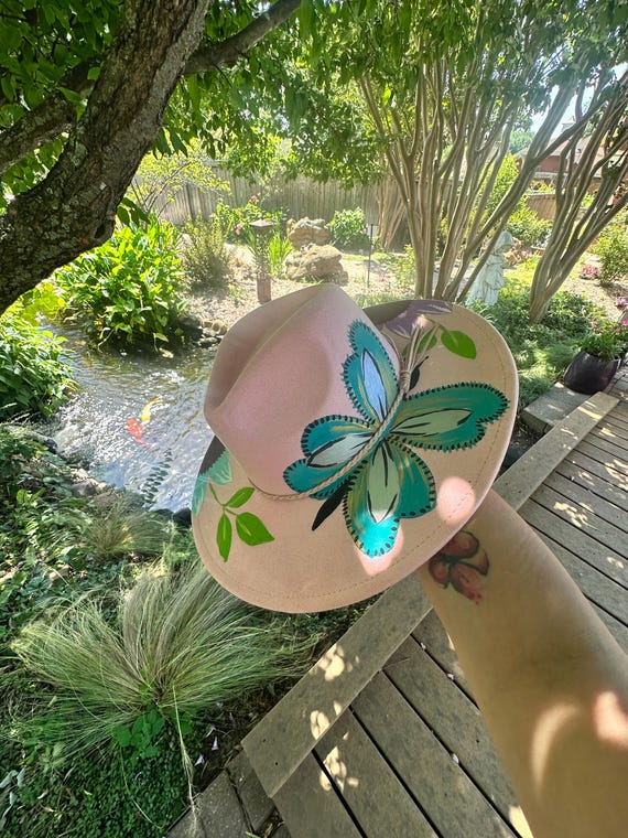 FEDORA HATS  BOHO DEAL PINK & GREEN Pink and Green Pinched Fedora Woven Two-toned Hat - Soror  main image 3