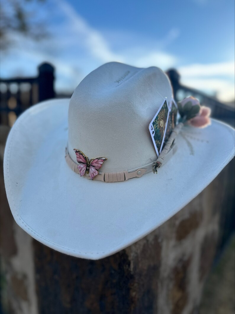 Hand Burned Wide Brim Felt Cowgirl Hat for Women, Hippie Rancher Hat, Western Hat, Bride Hat