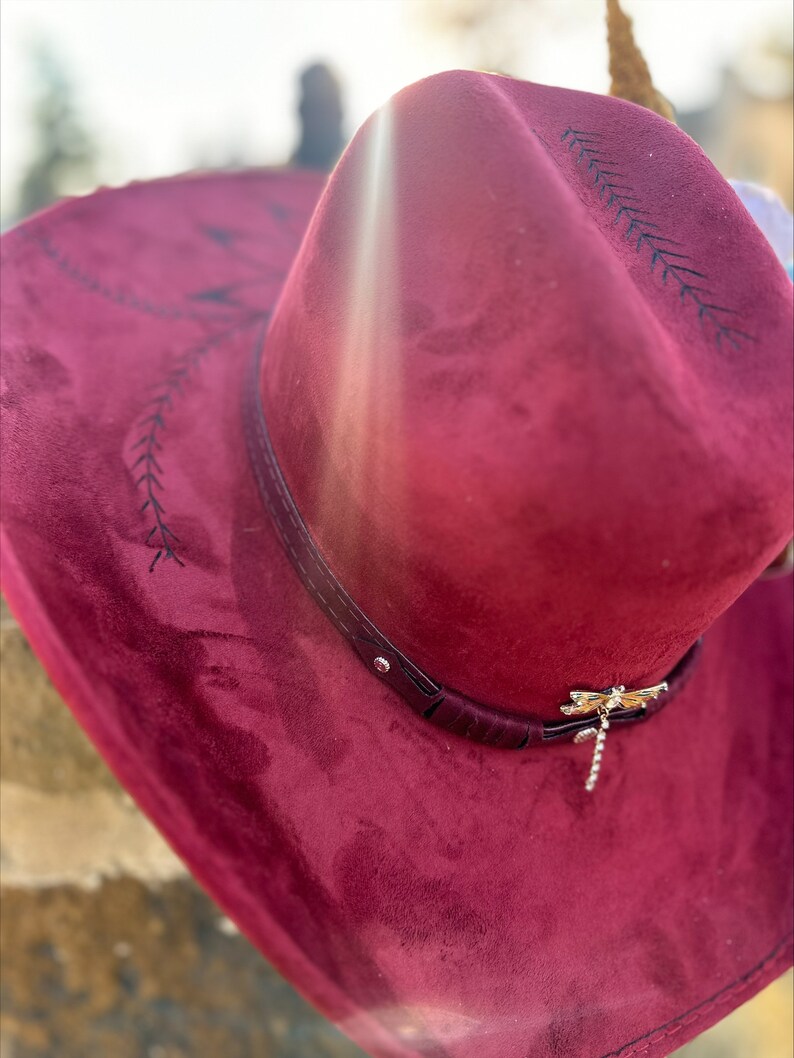 Hand Burned Wide Brim Felt Cowgirl Hat for Women, Hippie Rancher Hat, Western Hat, Bride Hat