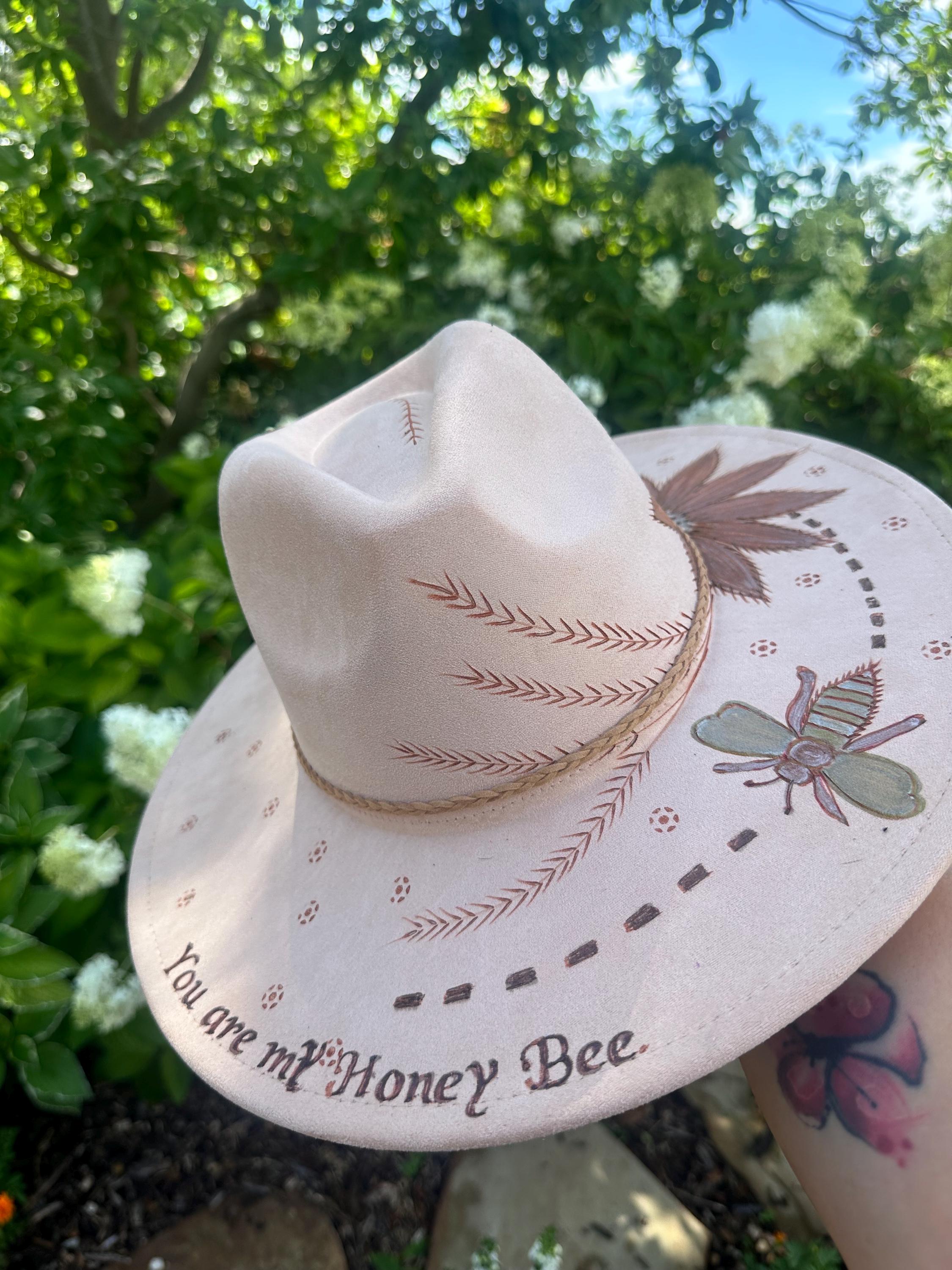 Hand Painted & Wood-Burned Boho Felt Hat Pink Floral Western Fedora Create and decorate your own hat main image 4