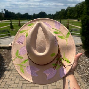 Handgemalter Fedora Hut mit breiter Krempe für Frauen, Hippie Hut, Westernhut, Brauthut, Boho Hut, Braut Fedora