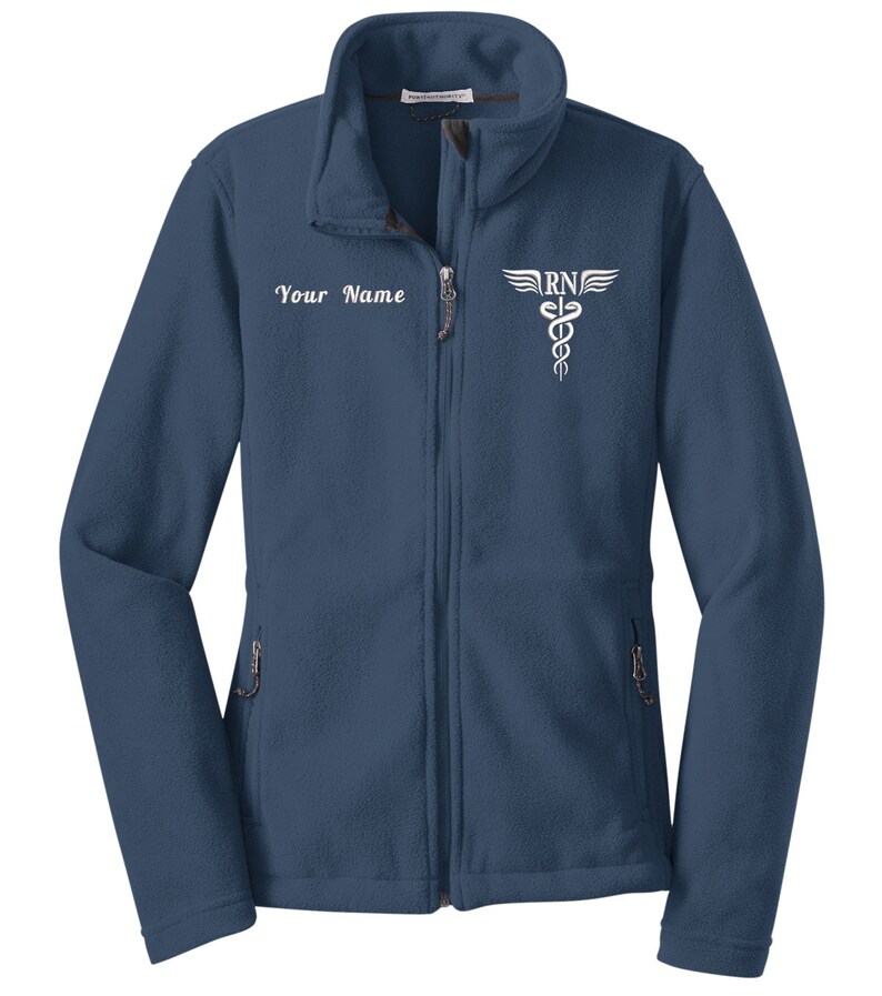 Personalized RN Zip up Embroidered Caduceus Fleece Jacket Comfortable