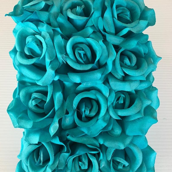 25 pcs Silk Rose heads, Teal Artificial Flowers