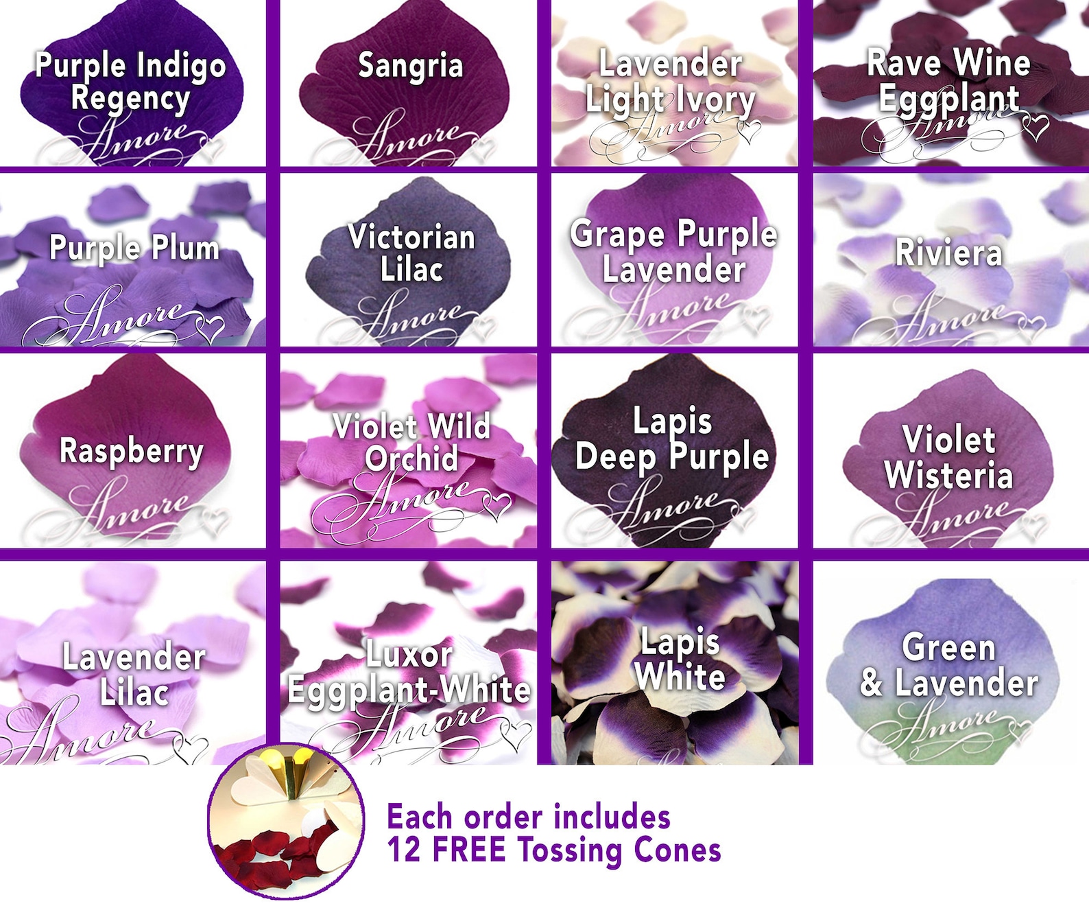 Purple-themed wedding ceremony supplies - purple silk rose petals