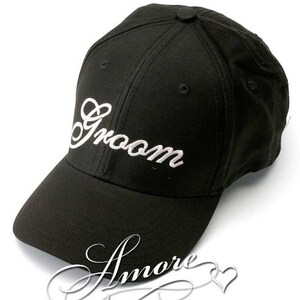 Groom Wedding Baseball Cap Black Hat White Thread