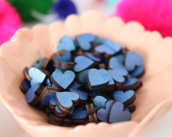 100 Tiny Wooden Dark Blue Heart Shapes, Hand Painted Laser Cut Hearts Craft Blanks or Table Confetti