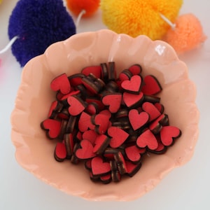 100 Tiny Wooden Red Heart Shapes, Hand Painted Laser Cut Hearts Craft Blanks or Table Confetti