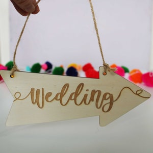 Wedding Arrow Sign for Wedding Decor, Rustic Engraved Wooden Wedding Decoration