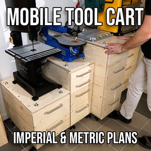 Mobile Tool Cart - fits ALL machines | Rolling Cabinet with Drawers | Plans in Imperial & Metric