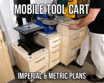 Mobile Tool Cart - fits ALL machines | Rolling Cabinet with Drawers | Plans in Imperial & Metric