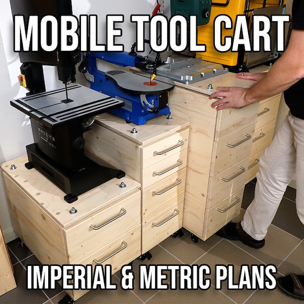 Mobile Tool Cart - fits ALL machines | Rolling Cabinet with Drawers | Plans in Imperial & Metric