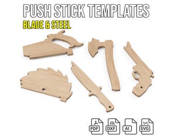 Push Stick Templates 5 Pack – Blade & Steel CNC SVG DXF Printable A4