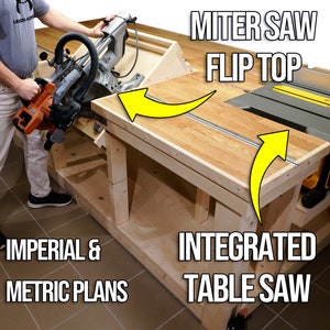 Workbench Plans with Flip-Top Miter Saw & Table Saw Integration – Step-by-Step Imperial and Metric Digital Plans with Video Tutorial