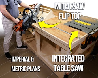 Gehrungssäge Klapp-Top Werktisch mit einer Tischkreissäge | Pläne in Imperial und Metrisch