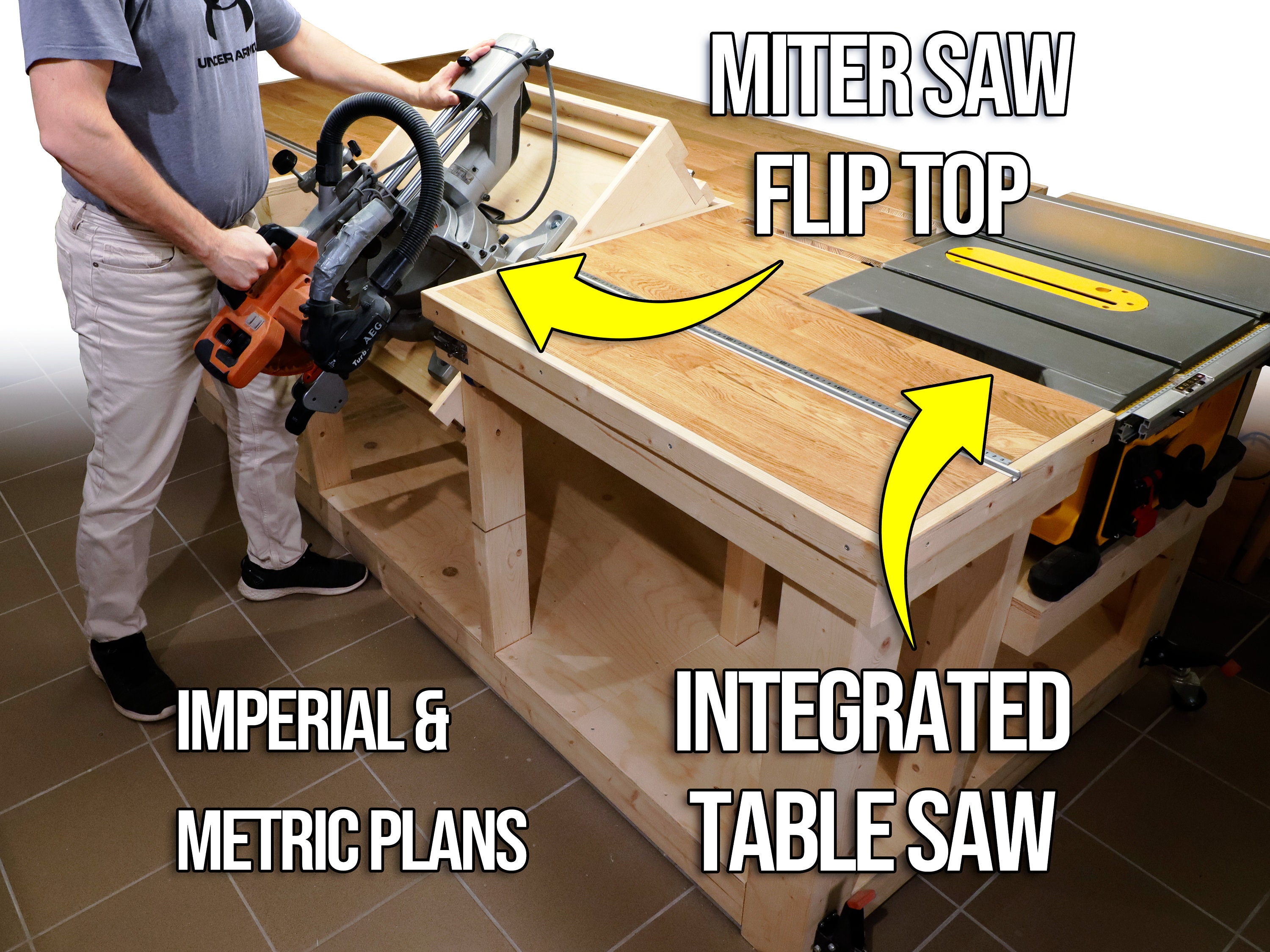 Miter Saw Flip-top Workbench With a Table Saw Plans in Imperial and Metric  