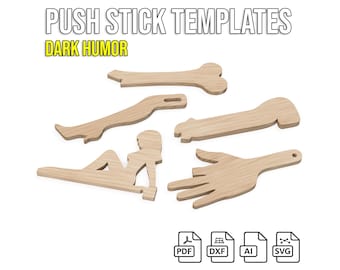 Push Stick Templates 5 Pack – Dark Humor CNC SVG DXF Printable A4
