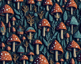 Mushrooms and Plants Tile