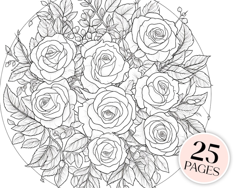 25 Stunning Rose Mandala Coloring Pages Digital Download for Adults