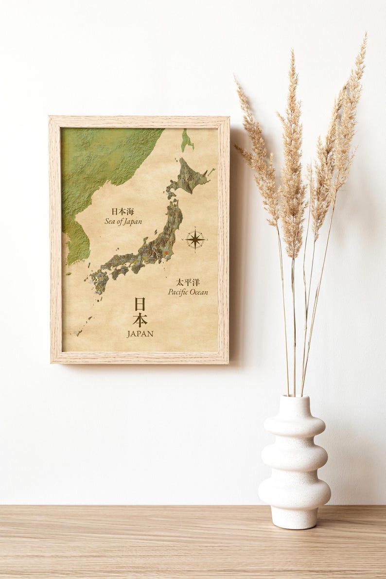 Japan Topographic Map, Vintage Japan Map Print, Decorative Map Gift for ...