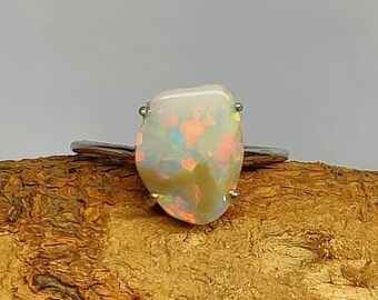 Natural Ethiopian OPAL Silver 925 Ring | Flashy Opal Slice Ring | Solid 925 Silver Ring | Adjustable Ring Size | Hand Crafted Silver Ring.