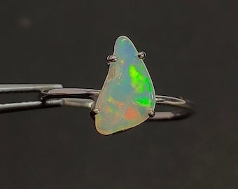 Natural Ethiopian OPAL Silver 925 Ring | Flashy Opal Slice Ring | Solid 925 Silver Ring | Adjustable Ring Size | Hand Crafted Silver Ring.