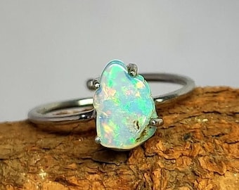 Natural Ethiopian OPAL Silver 925 Ring | Flashy Opal Slice Ring | Solid 925 Silver Ring | Adjustable Ring Size | Hand Crafted Silver Ring.