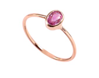 SOLID 14K Yellow GOLD Ring | Natural Pink Sapphire | AAA+++Quality Sapphire | Dainty Sapphire Ring 14k Gold | Hand Crafted Gold Ring.