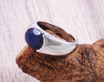 Natural BLUE SAPPHIRE Silver 925 Ring | Blue Sapphire Men's Ring | Solid 925 Silver Ring | Hand Crafted Silver Ring, Best For A Gift