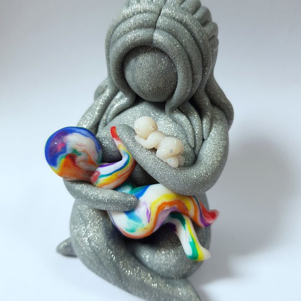 Rainbow baby, angel baby, breastfeeding sculpture, natural term weaning, breastfeeding milestone, breastfeeding figure, family art keepsake