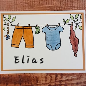 Karte zur Geburt personalisiert handgemalte Baby-Karte Willkommen Herzlichen Glückwunsch