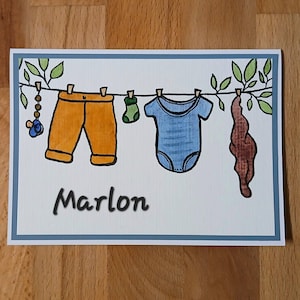 Karte zur Geburt personalisiert handgemalte Baby-Karte Willkommen Herzlichen Glückwunsch