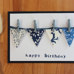 Geburtstagskarte - blau-weiße Wimpel - happy birthday