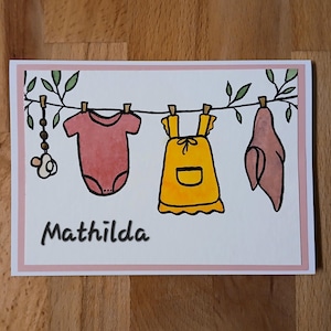 Karte zur Geburt personalisiert Handgemalte Baby-Karte Willkommen Herzlichen Glückwunsch