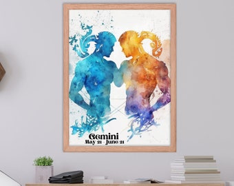 Gift For Gemini Birthday Gift For Him Gemini Birthday Poster Painting Gemini Poster Zodiac Gift Horoscope Sign Astrology Wall Art