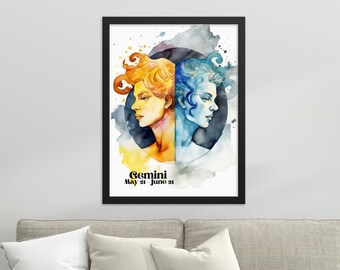 Gift For Gemini Birthday Gift For Him Gemini Birthday Poster Painting Gemini Poster Zodiac Gift Horoscope Sign Astrology Wall Art